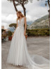 Beaded Ivory Lace Tulle Wedding Dress With Long Train